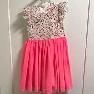 Elegant Pink and White Kids Dress with Floral Details